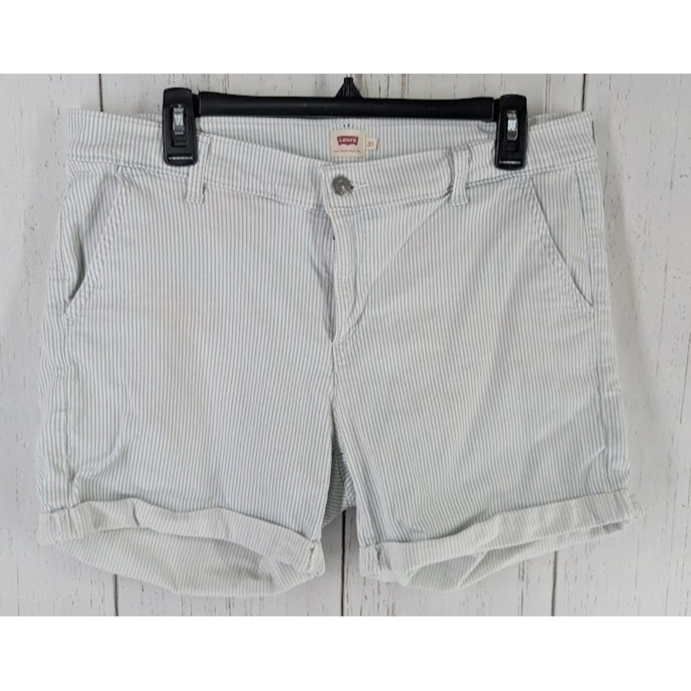 Levis Size 31 Blue White Stripe Cotton Bermuda‎ Cuff Outdoor Summer Shorts